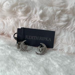 JUDITH RIPKA Sterling Silver White Topaz Moon Star Stud Earrings